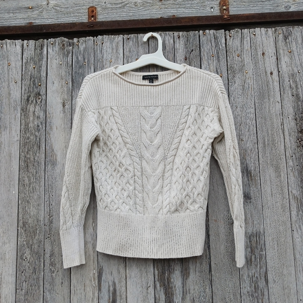 Banana Republic Womens Size XS Cotton Cable‎ Knit Sweater Cream